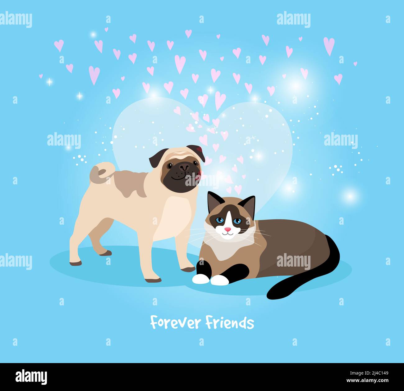 Illustrazione vettoriale di Cat e Dog Forever Friends Illustrazione Vettoriale