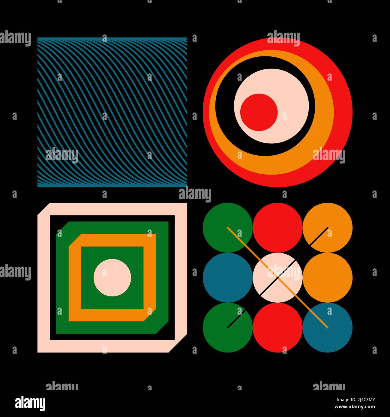 Disegno vettoriale astratto realizzato con varie forme geometriche ed elementi. Grafica geometrica per poster, copertina, arte, presentazione, stampe Illustrazione Vettoriale