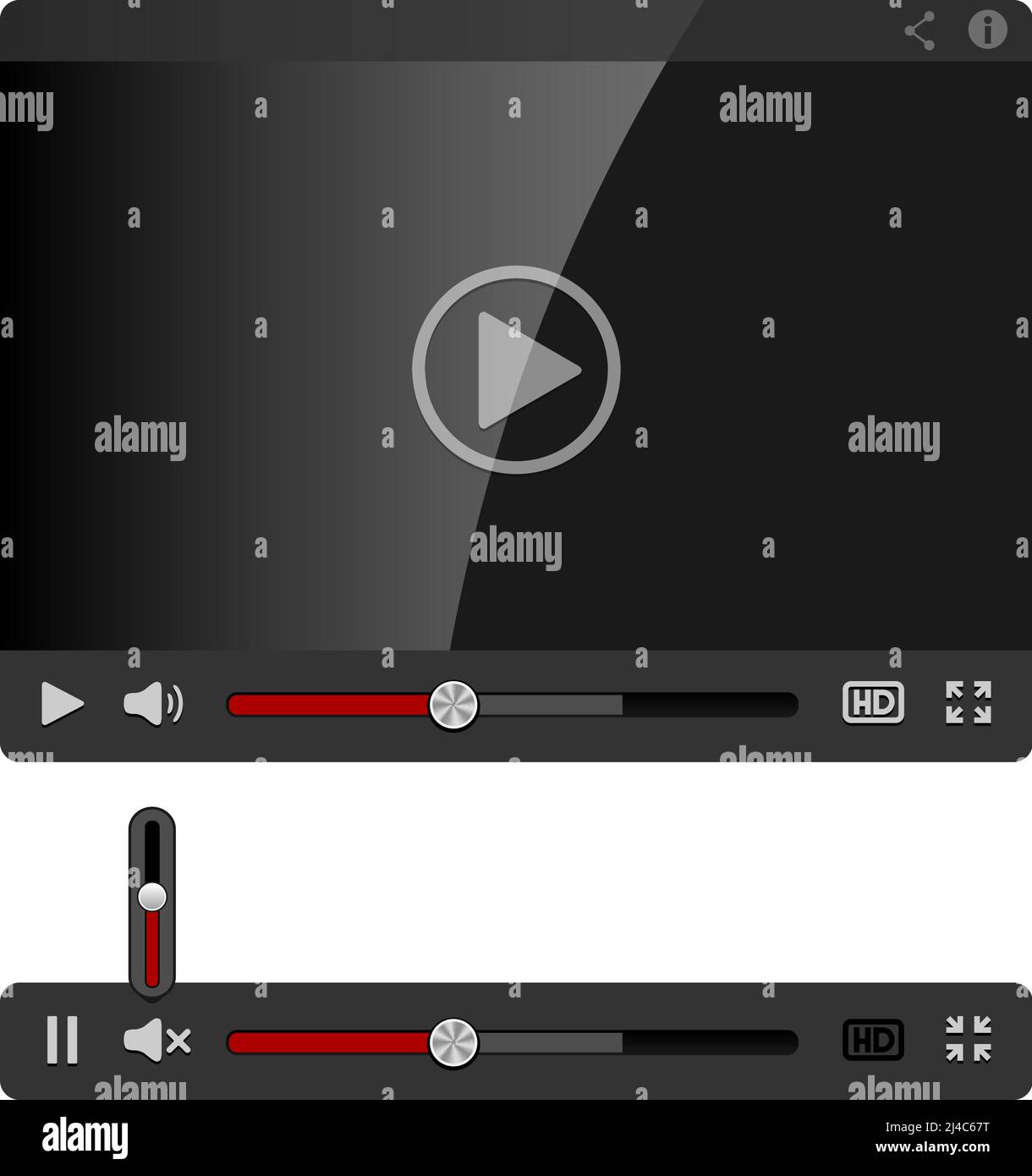 Video Player per Web isolato su sfondo bianco Illustrazione Vettoriale