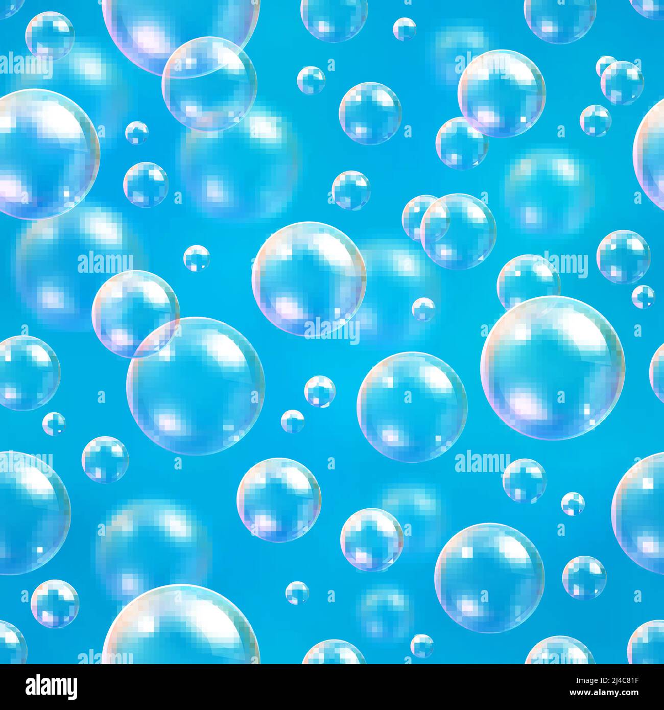 Bolle di ossigeno in fondo azzurro per concetti scientifici e biologici. Cerchio trasparente, sfera, mare d'acqua o oceano, vettore illustrati Illustrazione Vettoriale