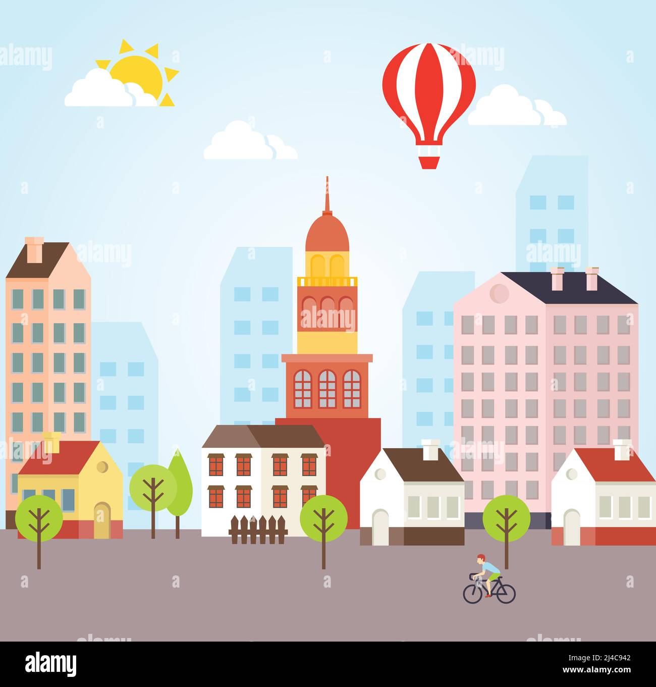 Seamless Vector Sunny Town Landscape sfondo per carte e altro Disegni grafici Illustrazione Vettoriale