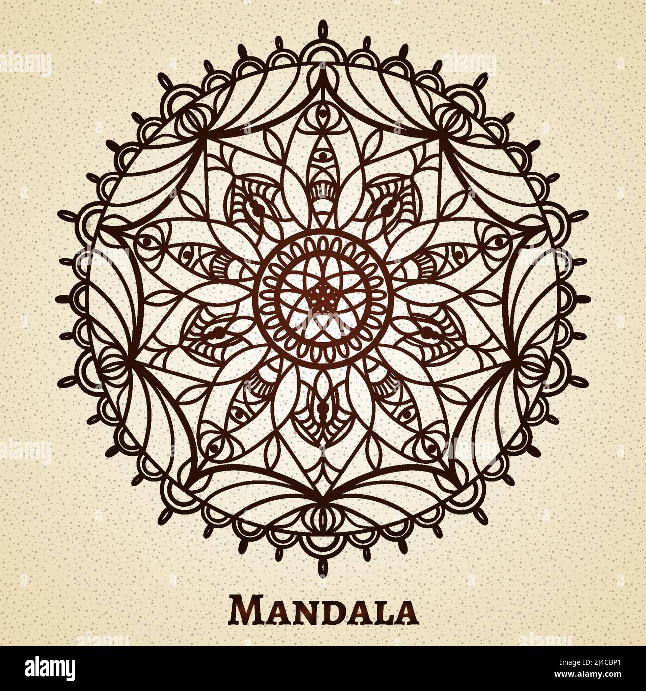 Yoga meditazione mandala ornamento. Disegno simbolo sacro, buddismo e decorazione floreale, illustrazione vettoriale Illustrazione Vettoriale