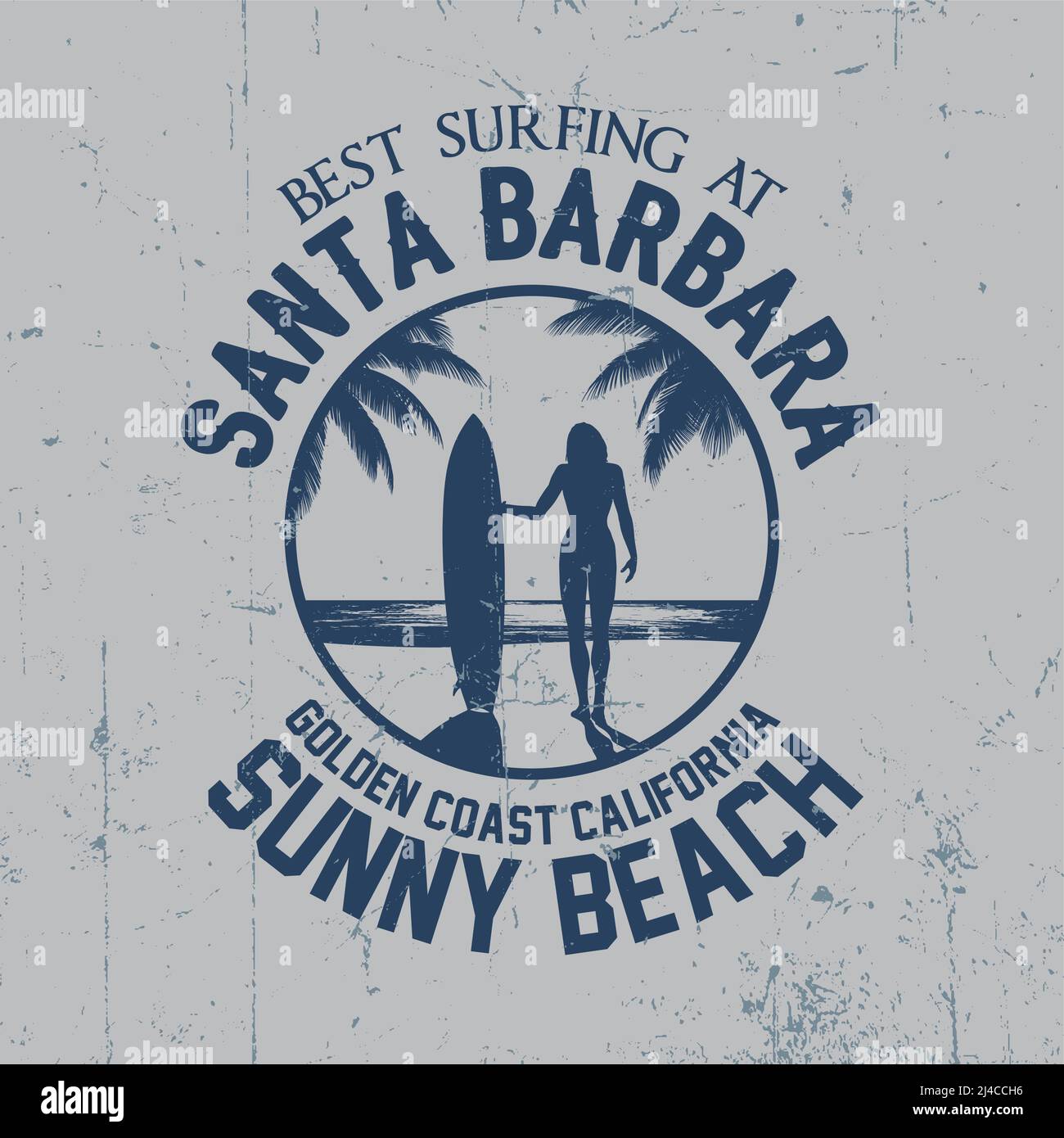 Miglior poster da surf con palma e illustrazione vettoriale di santa barbara Illustrazione Vettoriale