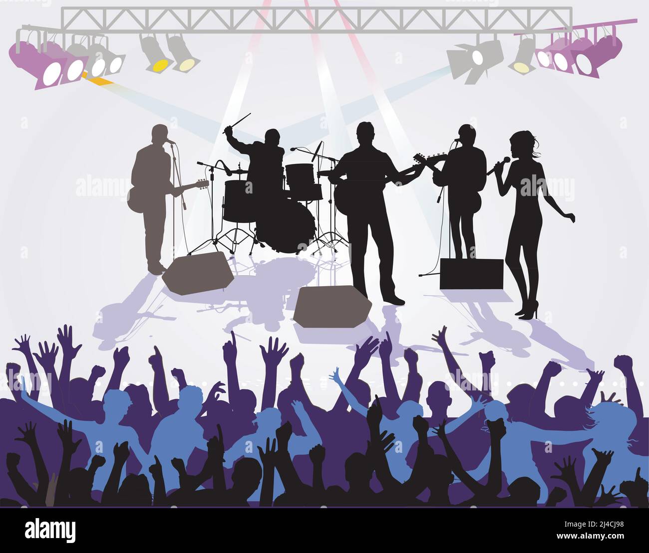 Musica band ad un concerto, illustrazione Illustrazione Vettoriale