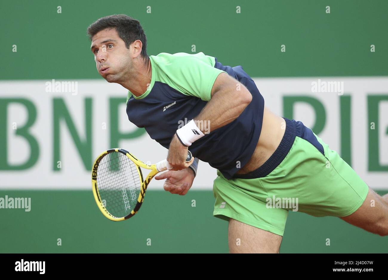 Federico Delbonis dell'Argentina durante il giorno 4 del Rolex Monte-Carlo Masters 2022, un torneo di tennis ATP Masters 1000 del 13 aprile 2022, tenuto al Monte-Carlo Country Club di Roquebrune-Cap-Martin, Francia - Foto: Jean Catuffe/DPPI/LiveMedia Foto Stock