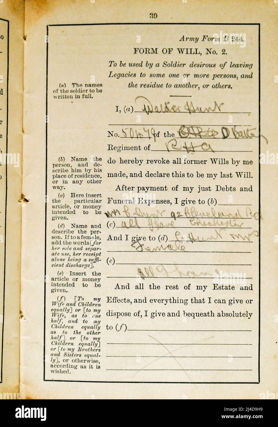 World War One Soldier Sgt Walter Hunt of the Horse Artillery - Soldiers piccolo libro che mostra il prossimo di kin Foto Stock