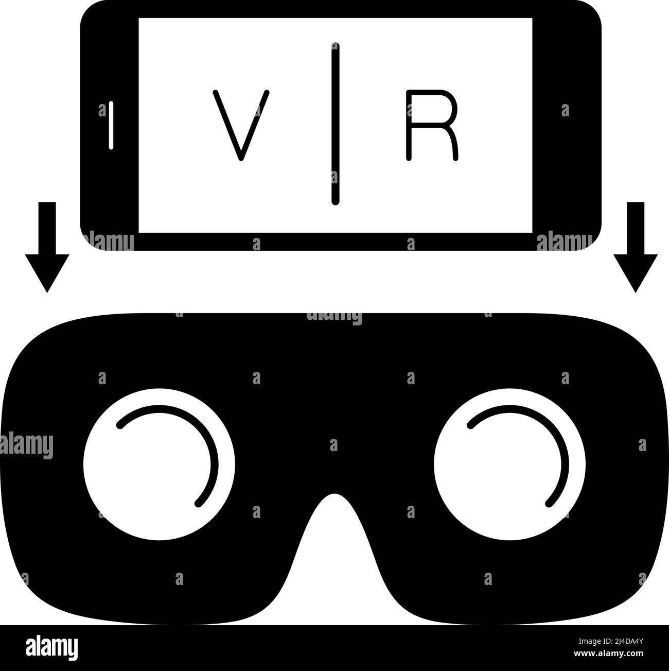Occhiali VR per illustrazione vettoriale dello smartphone. Scatola ingranaggi per la realtà virtuale per smartphone Illustrazione Vettoriale