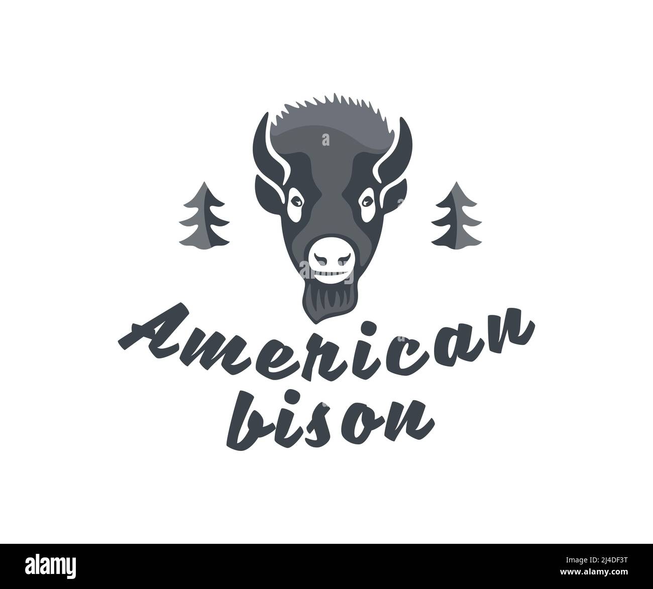 Bisonte americano, animale, bufala, bestiame bovino e bestiame, logo design. Fauna selvatica, cornea, bue e toro, disegno vettoriale e illustrazione Foto Stock