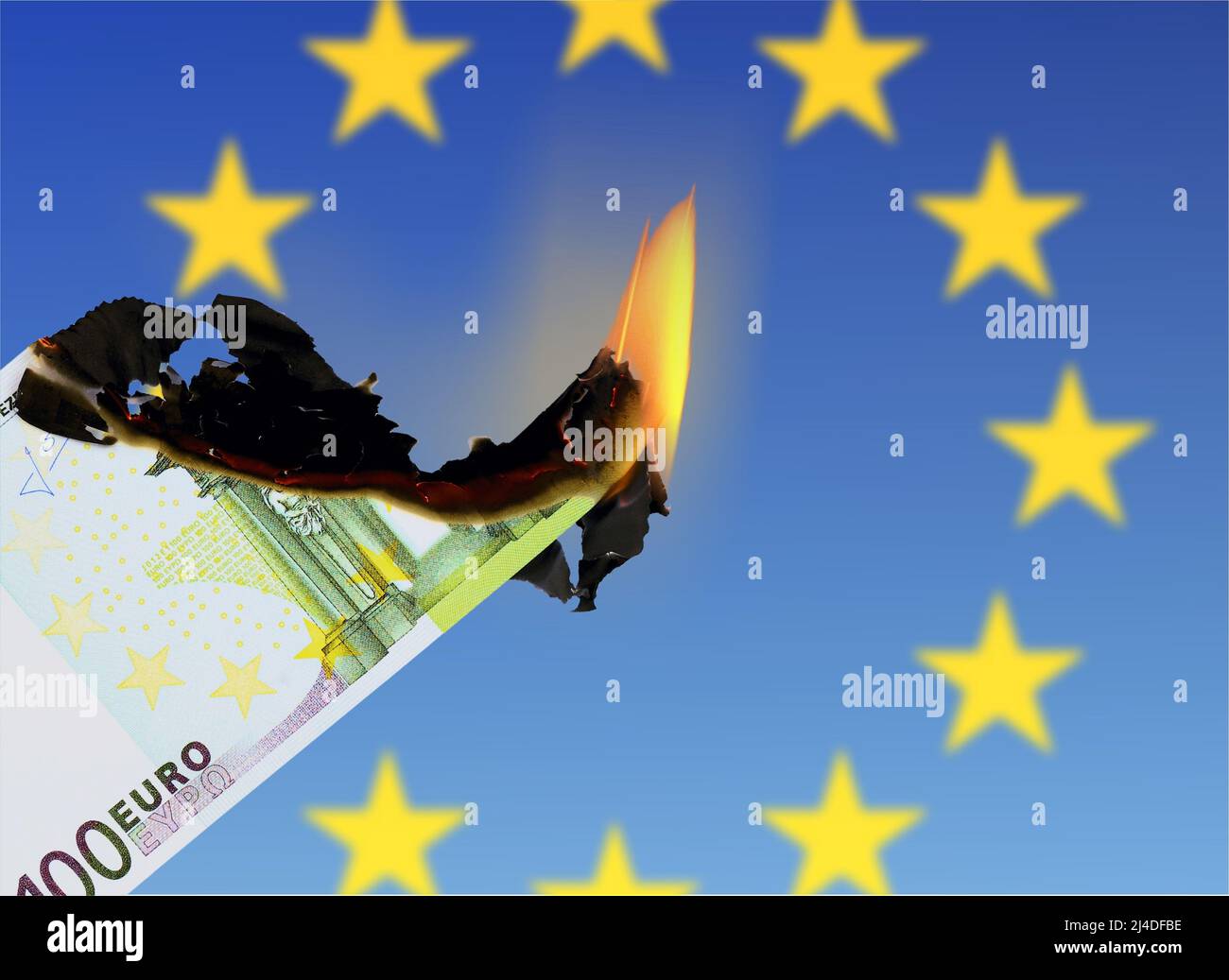 Immagine simbolica sul tema dell'inflazione, della distruzione monetaria in Europa Foto Stock