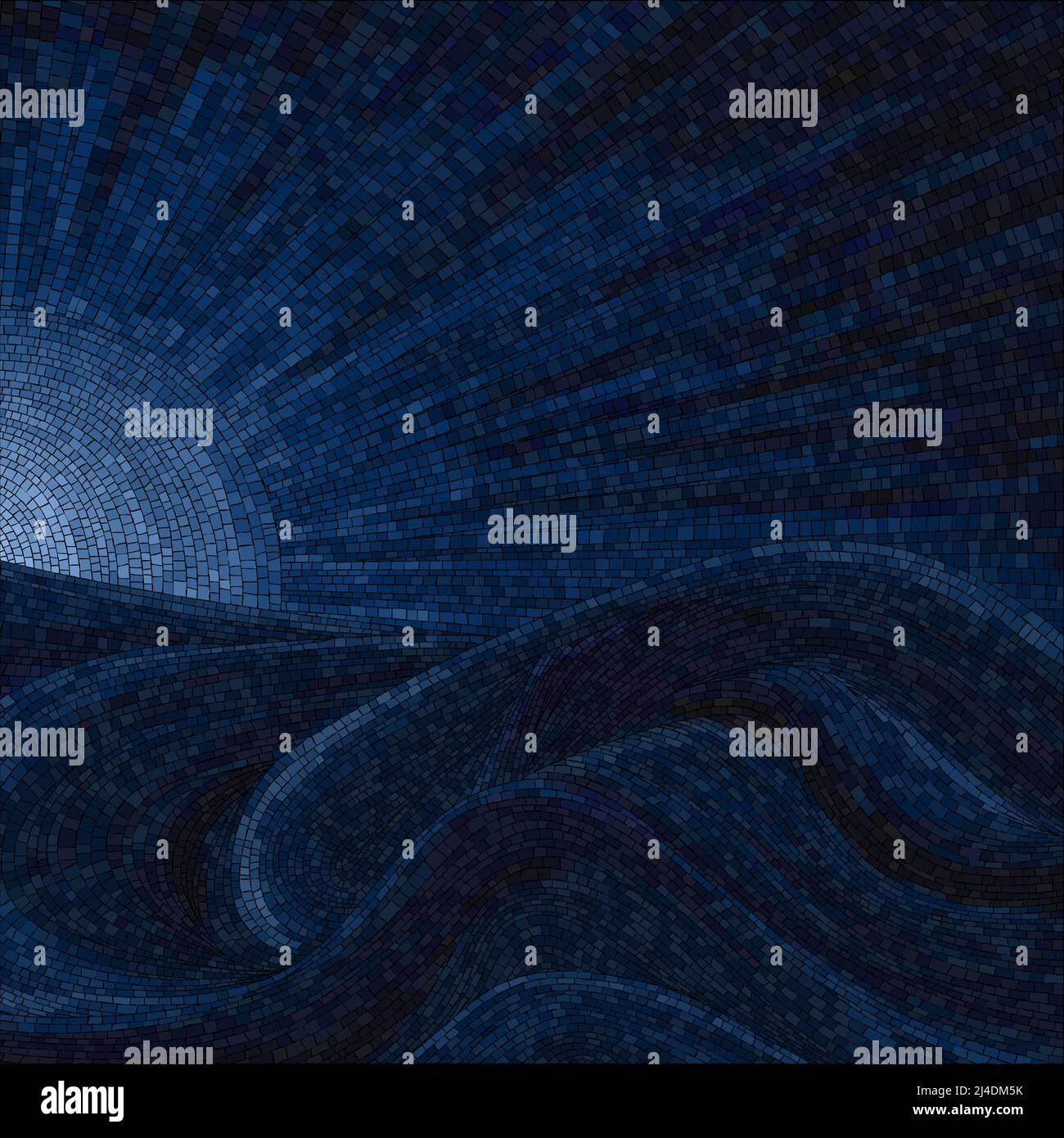 Mosaico arte vettore sfondo con luna e onde Illustrazione Vettoriale
