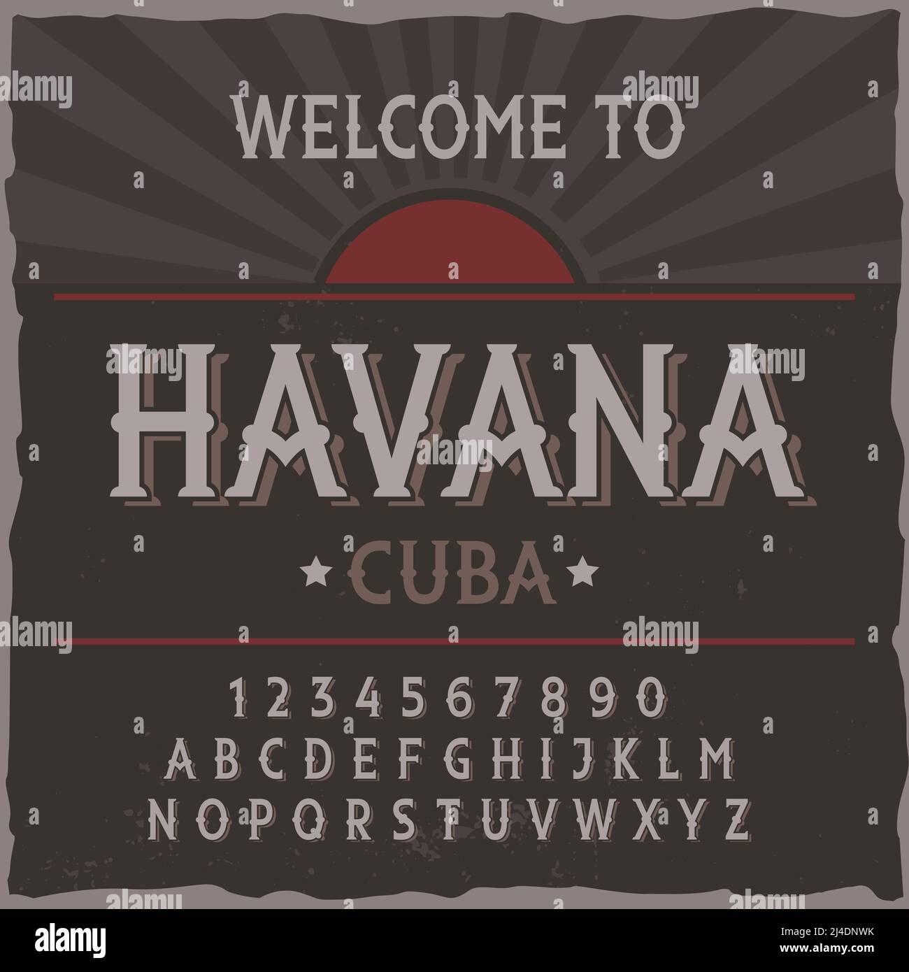 Il carattere d'etichetta vintage chiamato 'Havana'. Buon carattere artigianale per qualsiasi design di etichette. Illustrazione Vettoriale