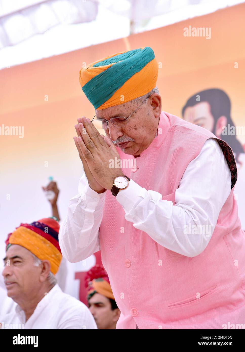 Bikaner, India. 13th Apr 2022. Il Ministro di Stato per gli Affari parlamentari e la Cultura Arjun RAM Meghwal ha partecipato a Rashtrawadi Samagam Samaroh in occasione della vigilia del compleanno di Bhimrao Ambedkar. (Foto di Dinesh Gupta/Pacific Press) Credit: Pacific Press Media Production Corp./Alamy Live News Foto Stock