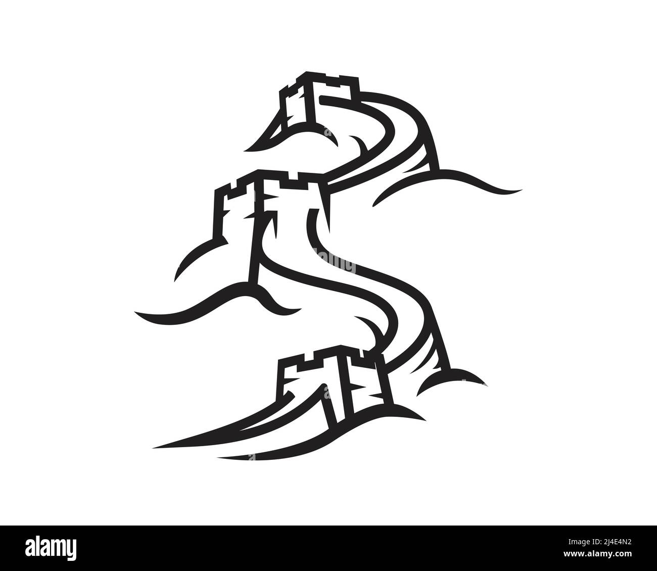 La Grande Muraglia della Cina Illustrazione con vettore stile Silhouette Illustrazione Vettoriale