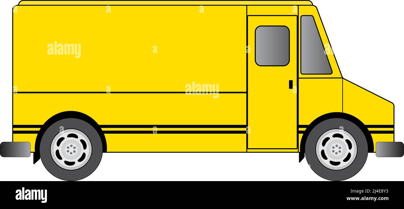 Furgone a pannello giallo in un disegno di camion di alimento e di carico - illustrazione di vettore Illustrazione Vettoriale