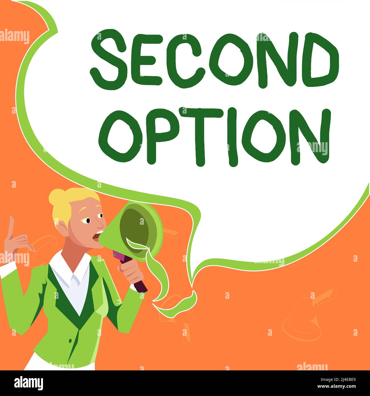 Seconda opzione testo scrittura manuale. Internet Concept Next Fiddle non una priorità prossima alternativa opportunità Donna leader in possesso di un megaphone esprimente Foto Stock