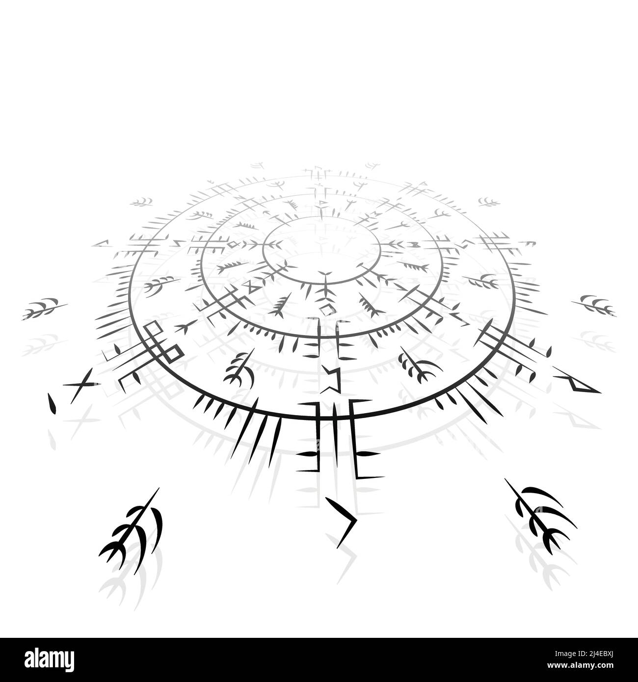 Rune astratte sfondo prospettico isometrico Illustrazione Vettoriale