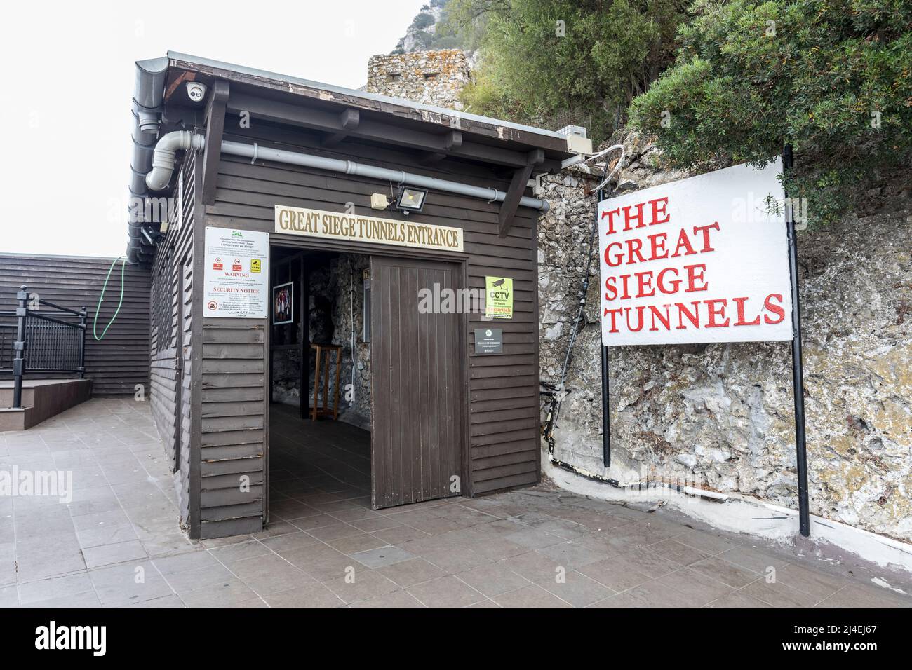 Ingresso ai tunnel del Grande Assedio, Gibilterra Foto Stock