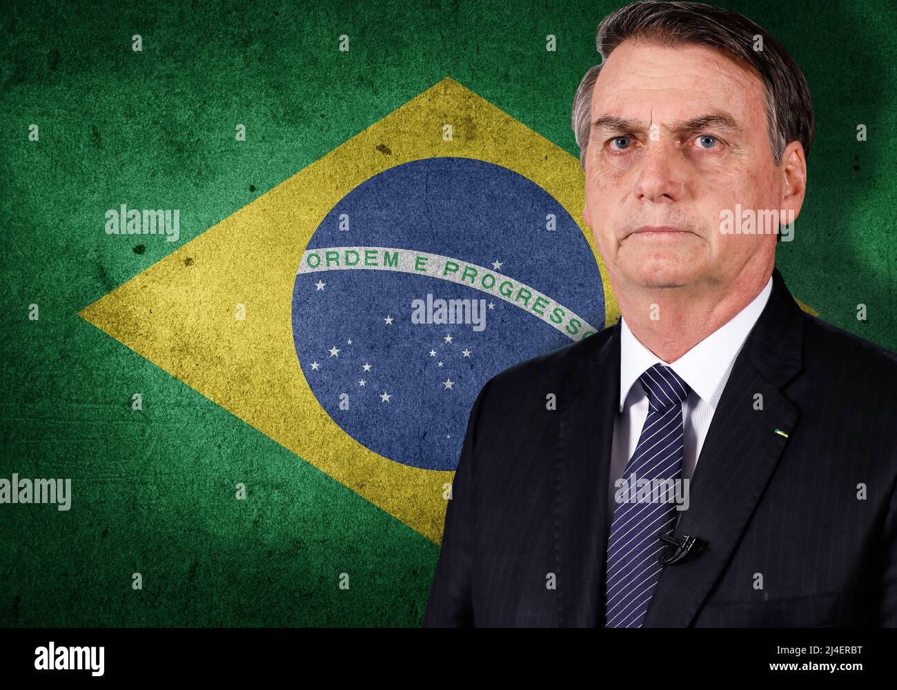 Jair Bolsonaro e la bandiera del Brasile Foto Stock