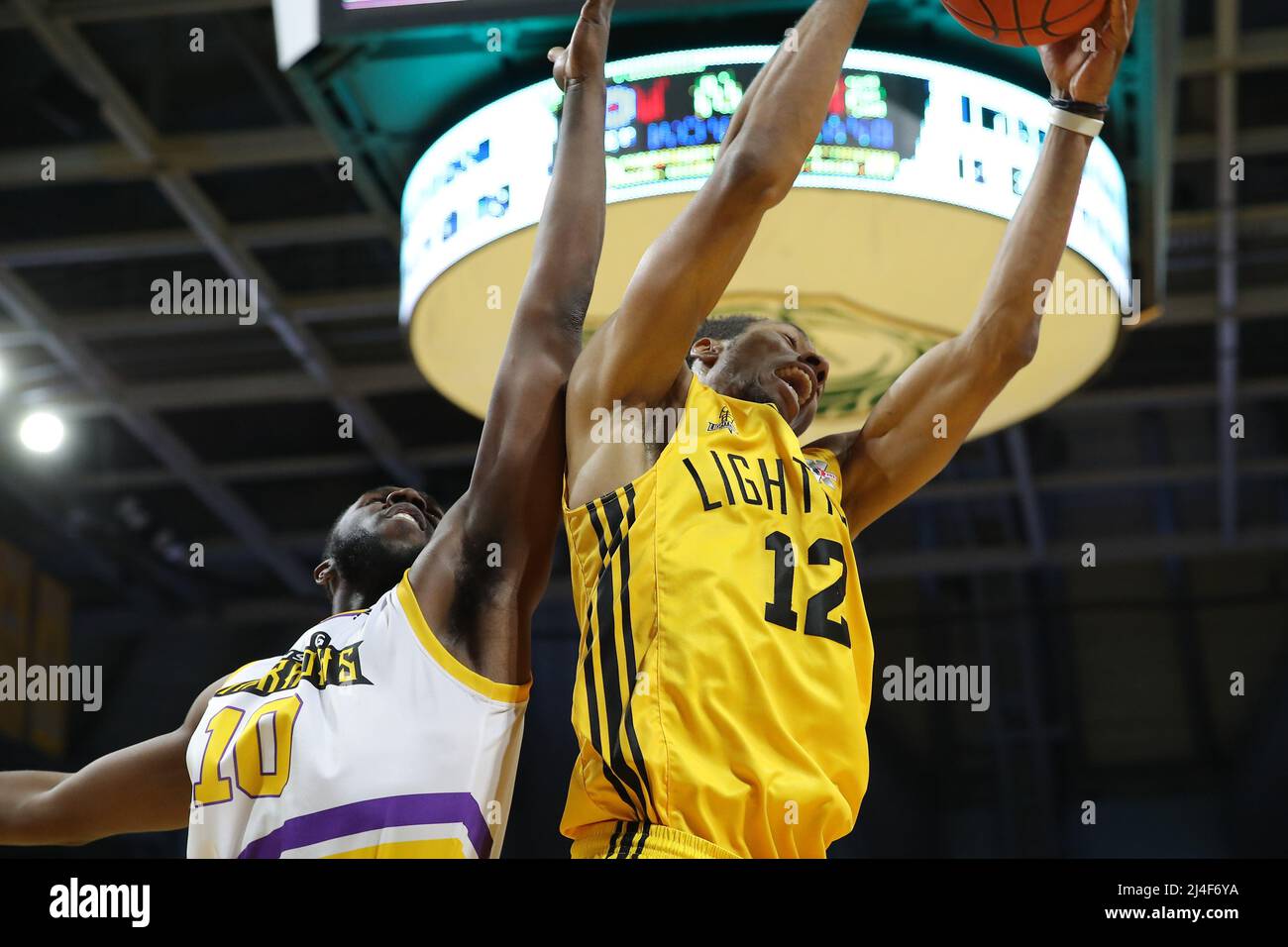 London Ontairo Canada, 6th 2022 marzo, la London Lightning batte i Lansing Pharaohs 104-90. Mareik Isom(12) della London Lightning. Luca Durda/Ala Foto Stock