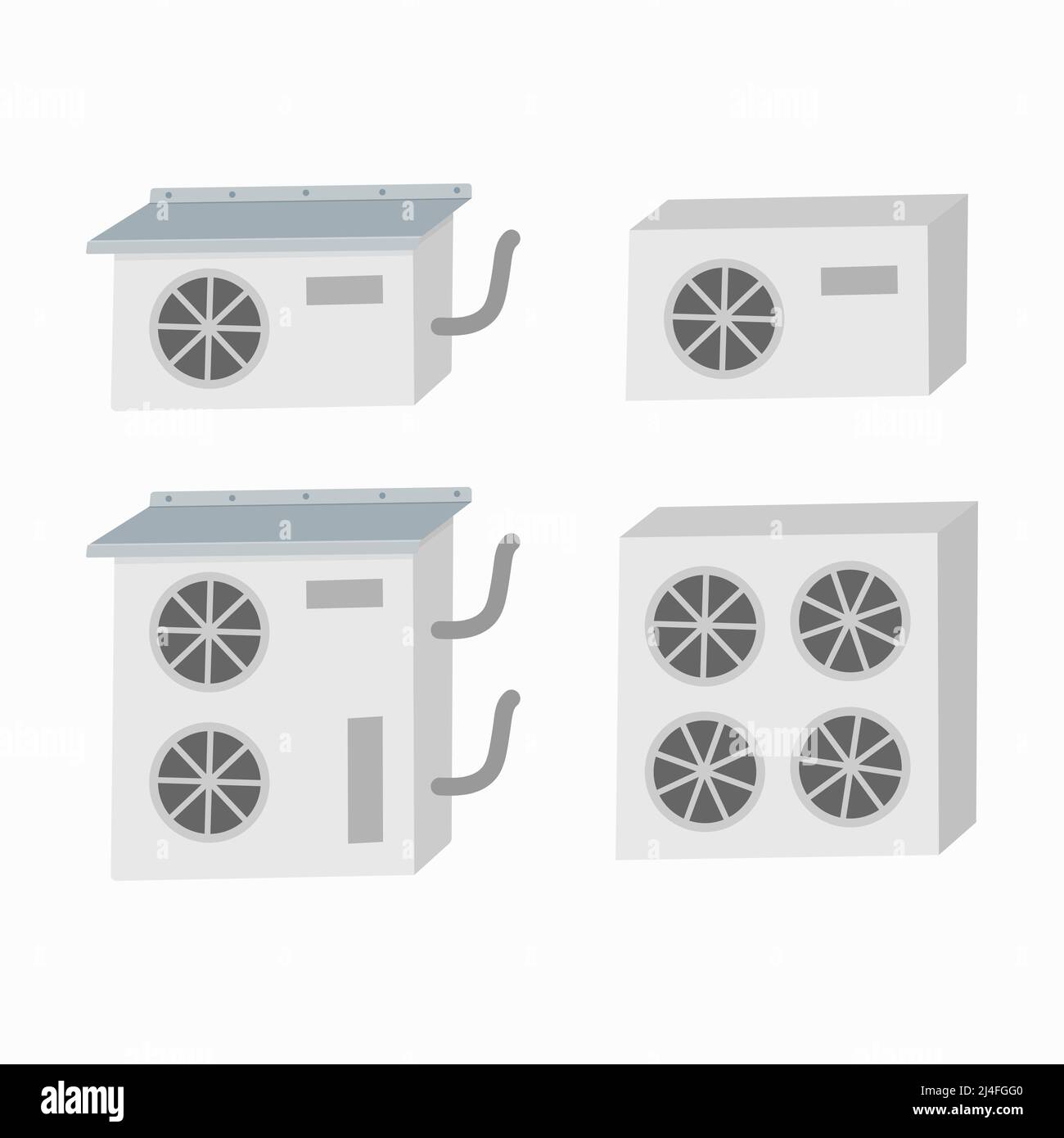 aria condizionata set cartone animato stile disegno vettoriale piatto Illustrazione Vettoriale