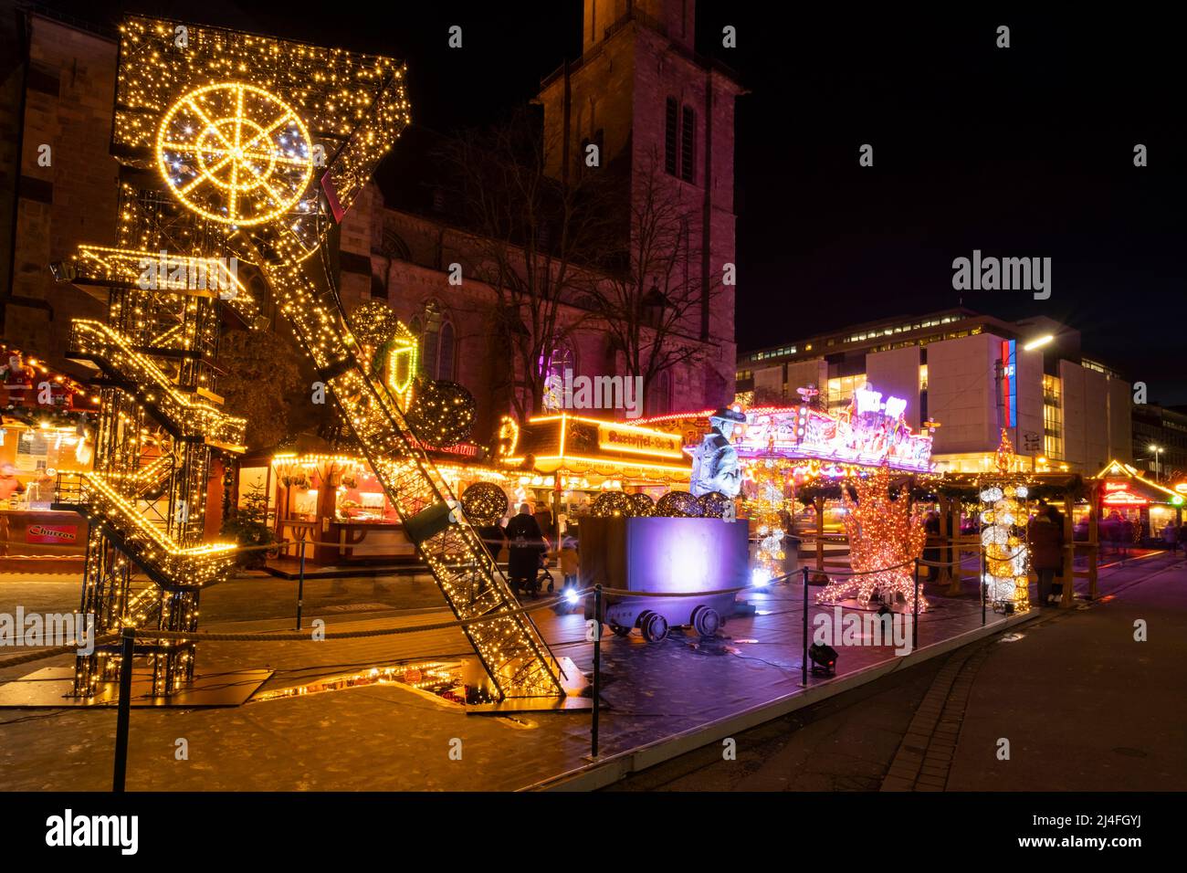 Addobbi del treno al mercatino di Natale a Dortmund, Renania settentrionale-Vestfalia, Germania, Europa Foto Stock