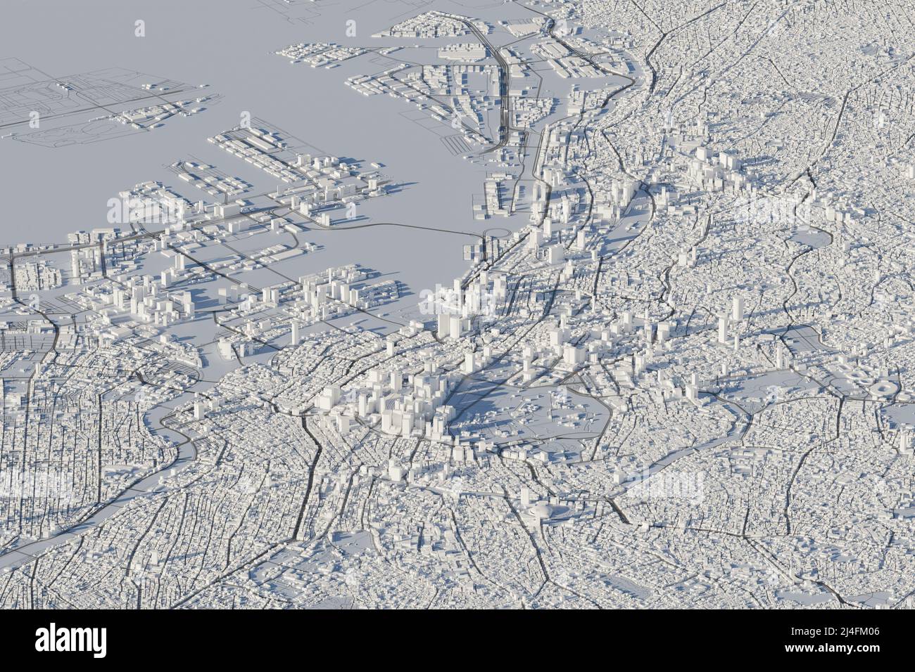 Vista ad alto angolo della mappa della città di 3D. 3D rendering. Foto Stock