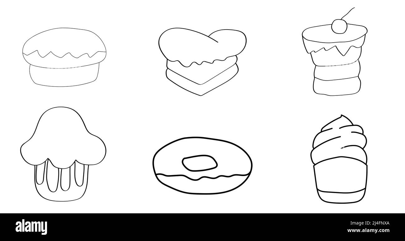 Splendido disegno da dessert isolato su sfondo bianco per il disegno a spazzola Foto Stock