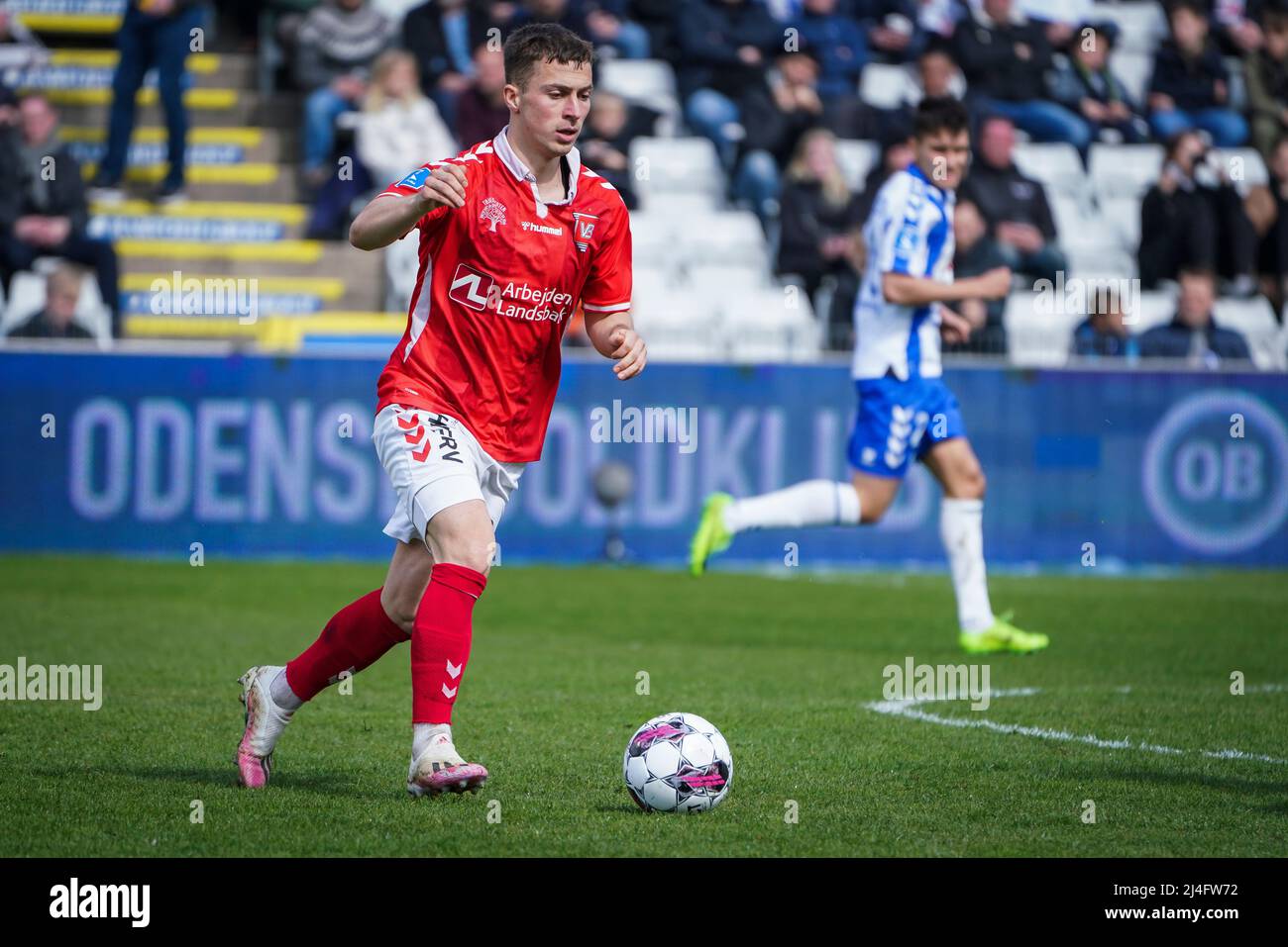 Odense, Danimarca. 14th Apr 2022. Lundrom Hetemi (34) di Vejle Boldklub visto durante la partita Superliga del 3F tra Odense Boldklub e Vejle Boldklub presso il Parco Naturale dell'energia di Odense. (Photo Credit: Gonzales Photo/Alamy Live News Foto Stock