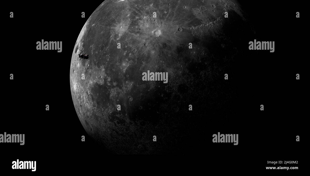 Astronave orbitante intorno alla luna Foto Stock