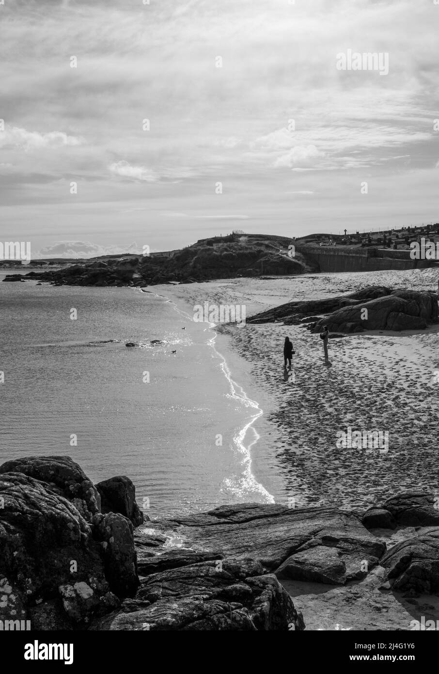 Bella vista su Gurteen Beach, Roundstone, Connemara, Co. Galway, Irlanda Foto Stock