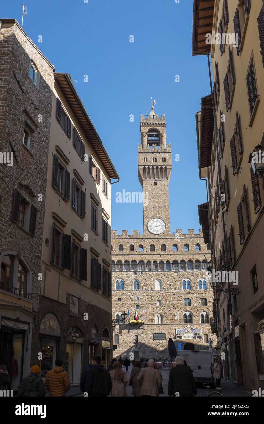 Vista su Palazzo Vecchio Firenze Italia Foto Stock