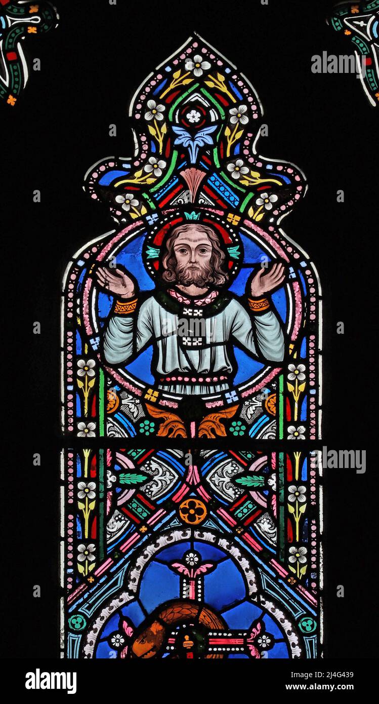 Una vetrata di Frederick Preedy raffigurante la Trasfigurazione di Cristo, la Chiesa di Santa Maria, Snettisham, Norfolk Foto Stock