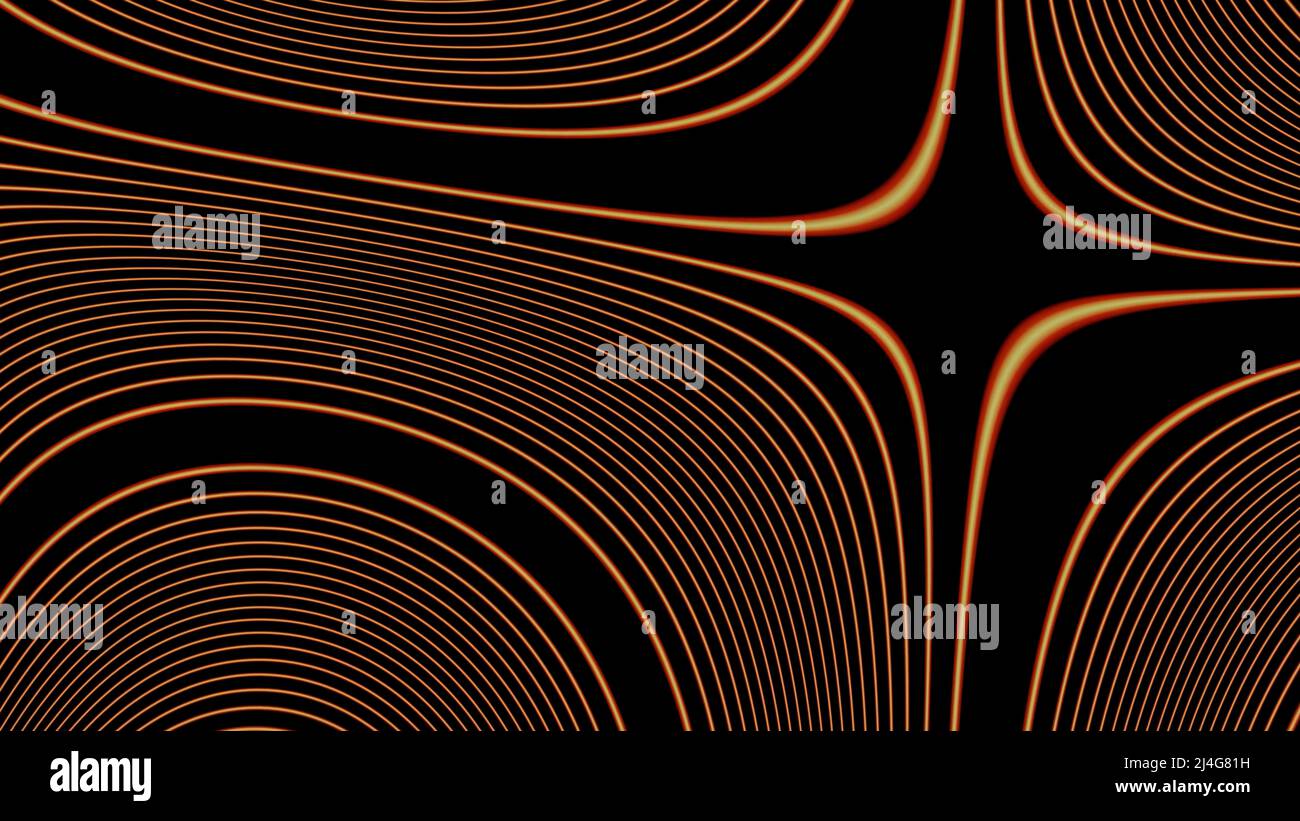 Un'interessante astrazione luminosa. Design. Le sottili linee arancioni si muovono e si collegano con quelle vicine. Foto Stock