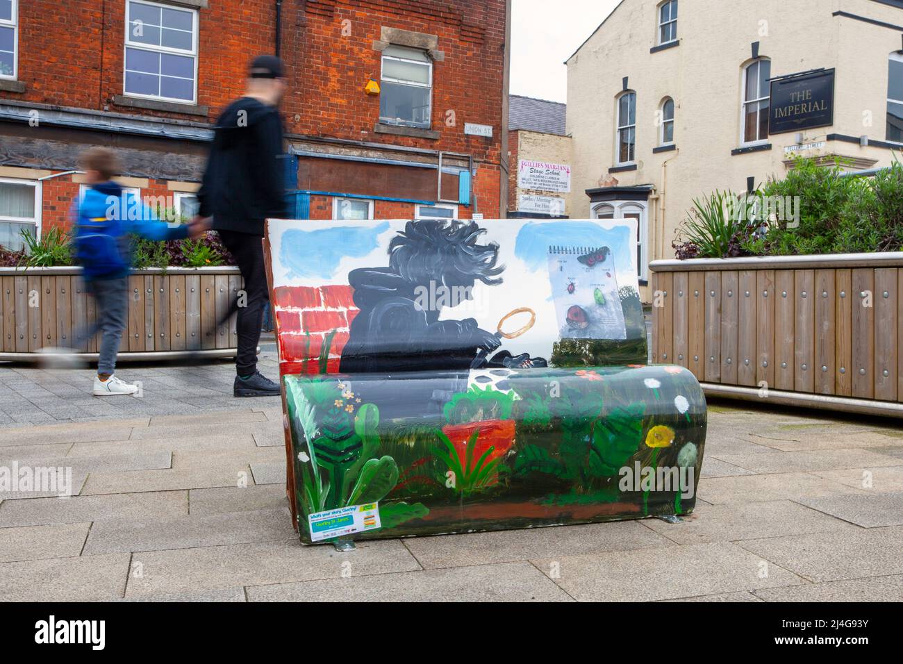 Chorley Town Center, Book Bench Trail; 'What's Your Story, Chorley?' Foto Stock