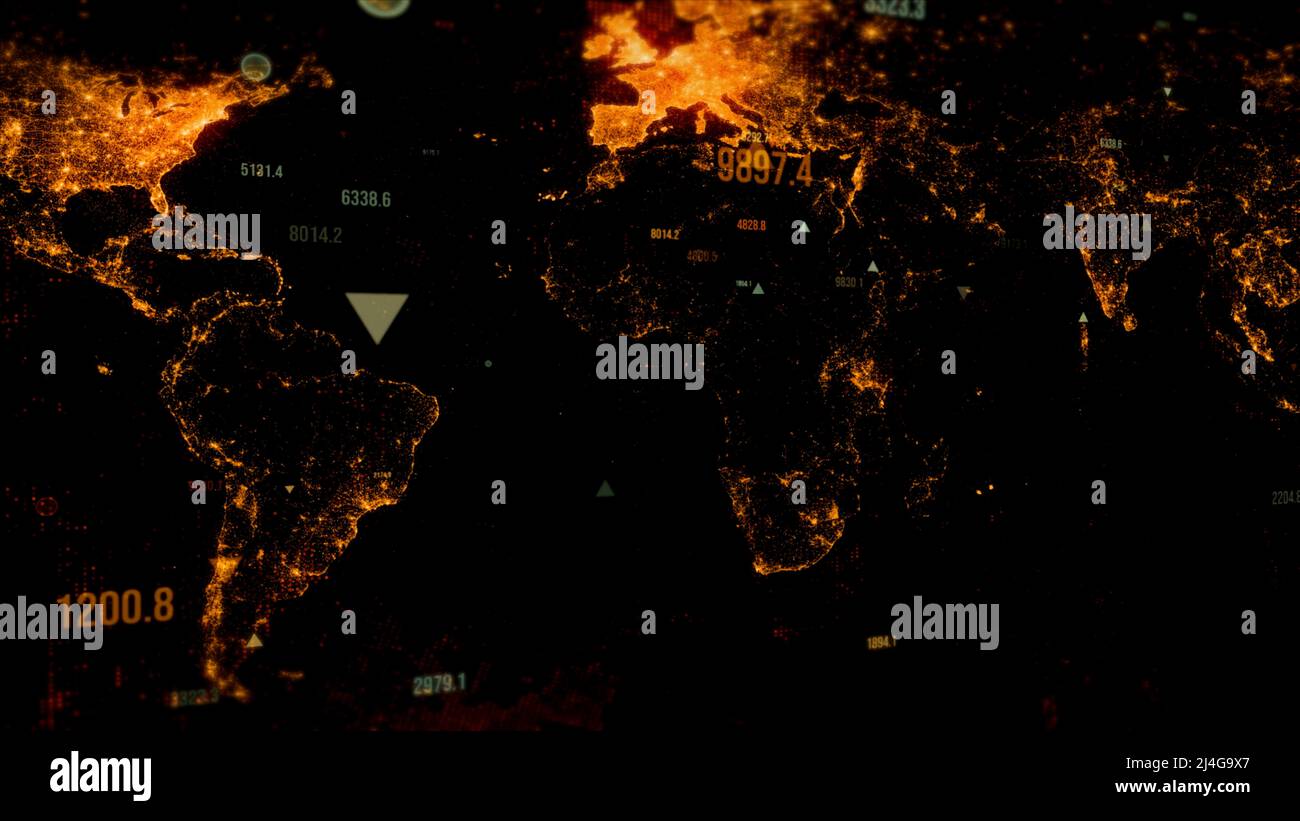 Sfondo arancione in astrazione. Movimento. Le forme geometriche di sfumature come blu, rosso e rosa cambiano a turno le loro dimensioni e le loro luci. Foto Stock