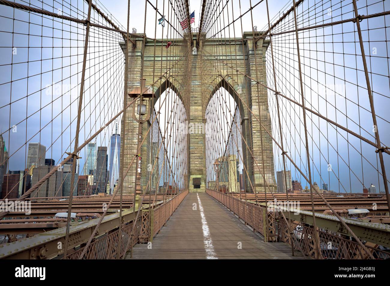 Ponte di Brooklyn in New York City architettura vista, Stati Uniti d'America Foto Stock