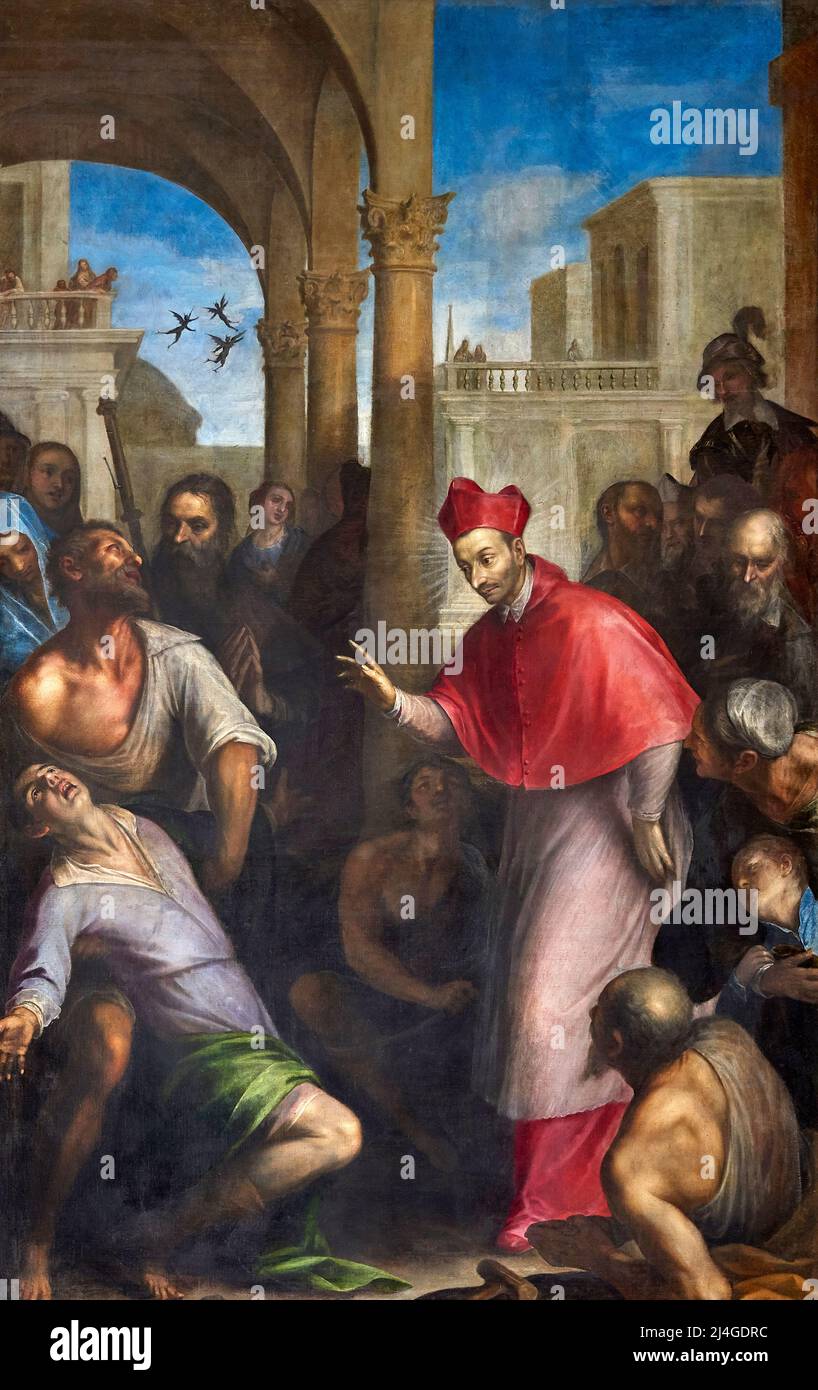 San Carlo Borromeo libera un osseso - olio su tela - Sante Peranda - 1617 - Carpi (Mo), Basilica di S.Maria Assunta Foto Stock