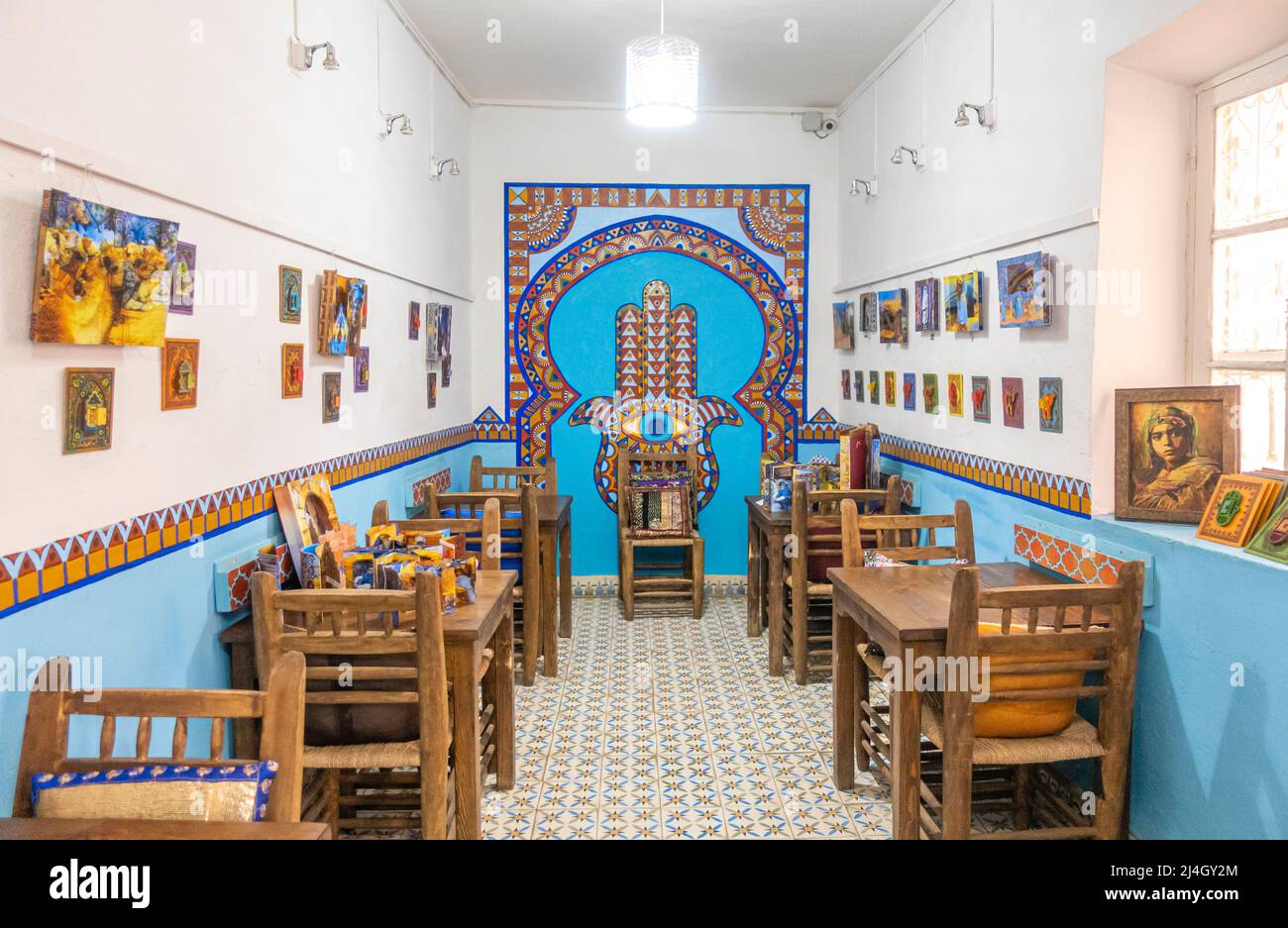 Henna Art Cafe interni decorati, Marrakech, Marocco Foto Stock