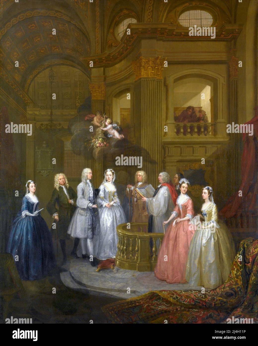 Il matrimonio di Stephen Beckingham e Mary Cox, 1729, dipinto di William Hogarth Foto Stock