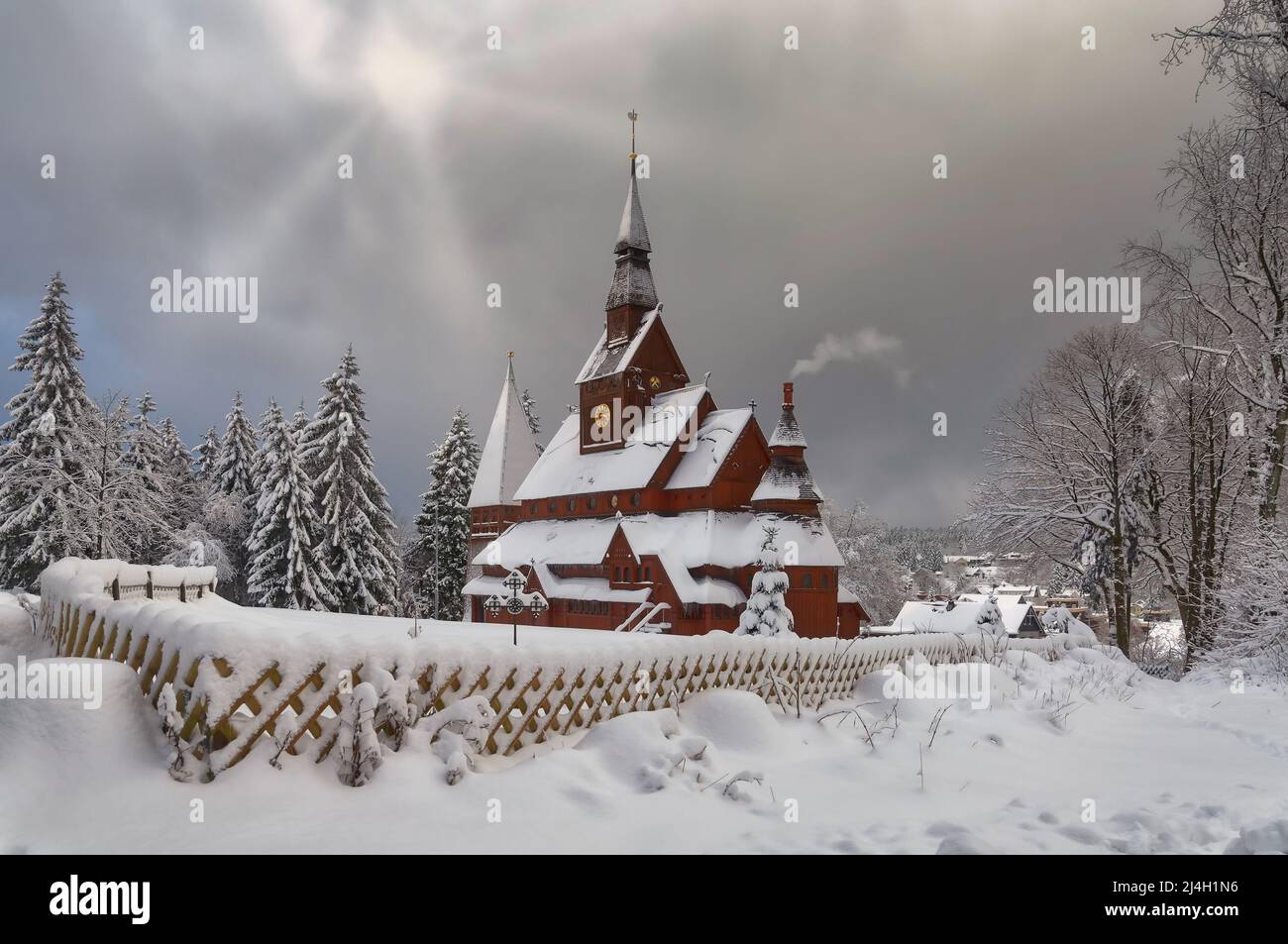 Famosa chiesa di Stave, Hahnenklee, Harz montagna, Germania Foto Stock