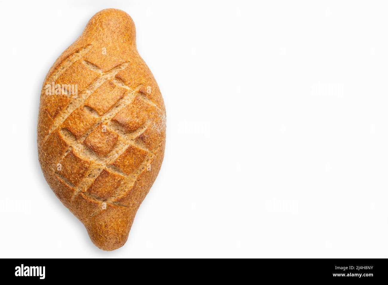 Pane fresco. L'appartamento era sdraiato. Il concetto di nutrizione. Isolare Foto Stock