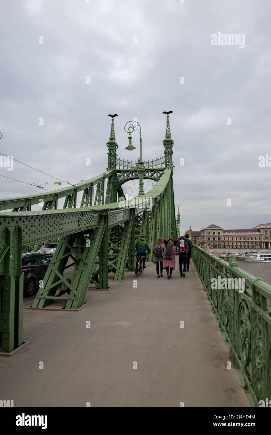 Il Ponte della libertà a Budapest, Ungheria, collega Buda e Pest attraverso il Danubio, originariamente chiamato Ponte Franz Joseph ed è stato progettato Foto Stock