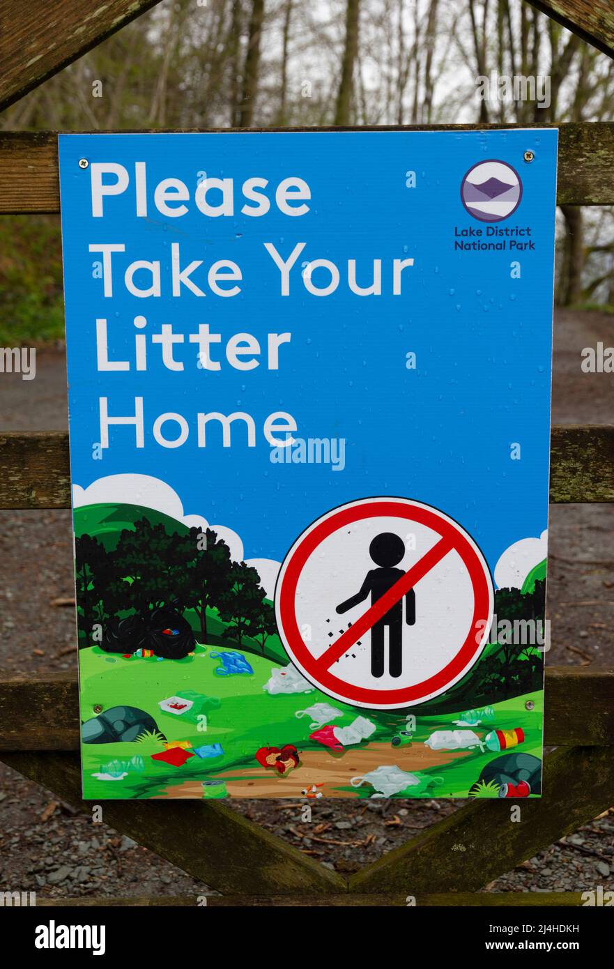 Insegna Litter Lake District National Park Foto Stock