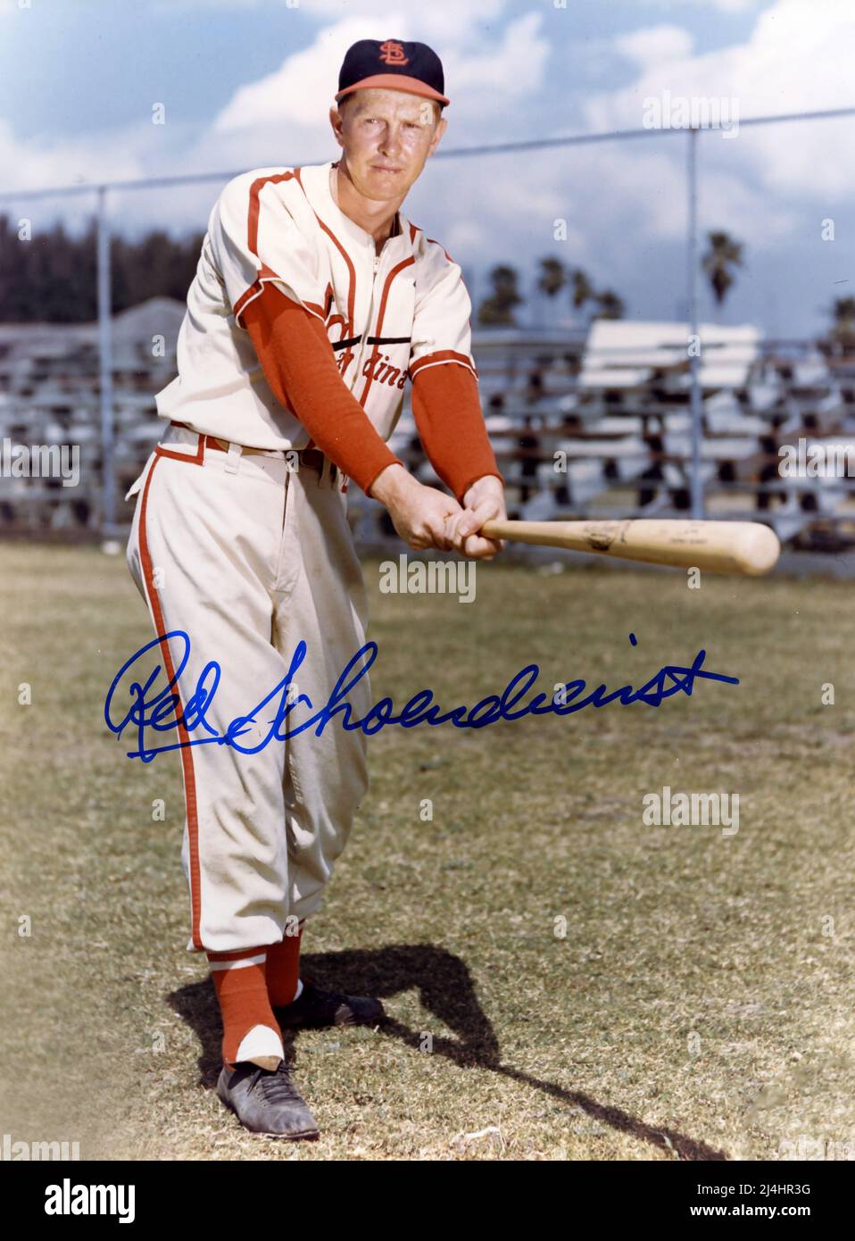Foto autografata del giocatore di baseball Red Schoendienst con i St. Louis Cardinals Foto Stock