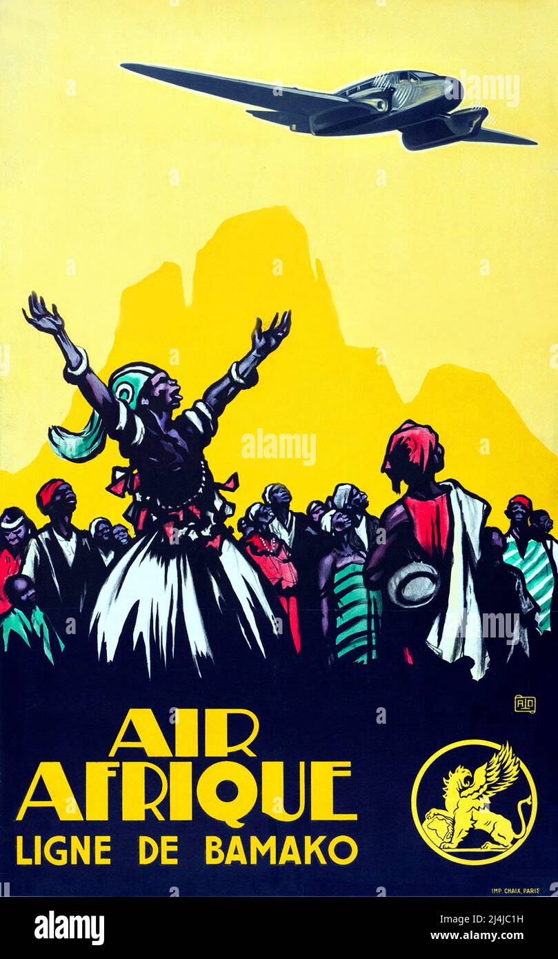 Poster da viaggio Vintage 1930s - Air Afrique - ligne de Bamako - ALO (Charles Jean Hallo) - 1937 Foto Stock