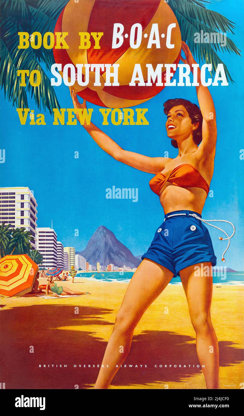 Poster di viaggio vintage - BOAC Qantas - Sud America via New York - di Albert Hayes Foto Stock