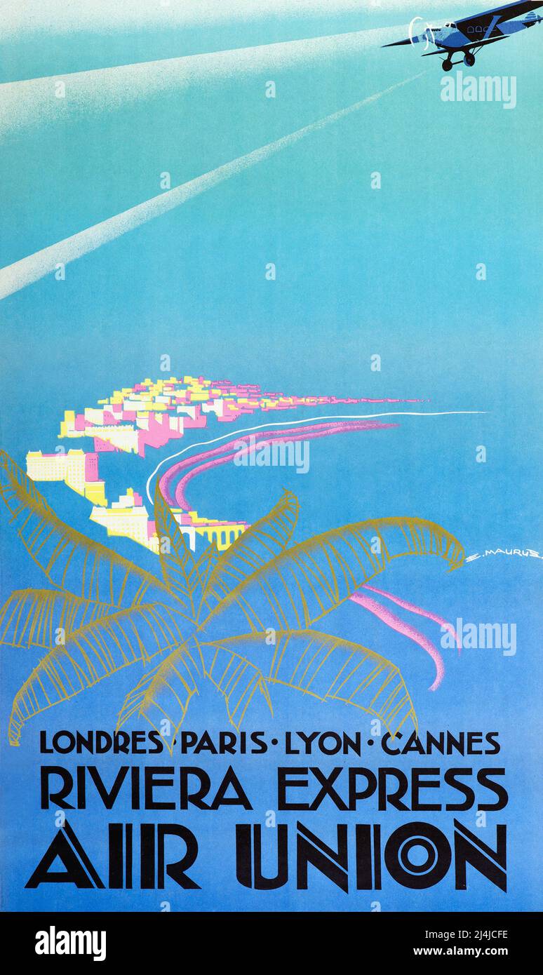 Poster Vintage Travel - Air Union, Riviera Express, Londres-Paris-Lyon-Cannes Foto Stock