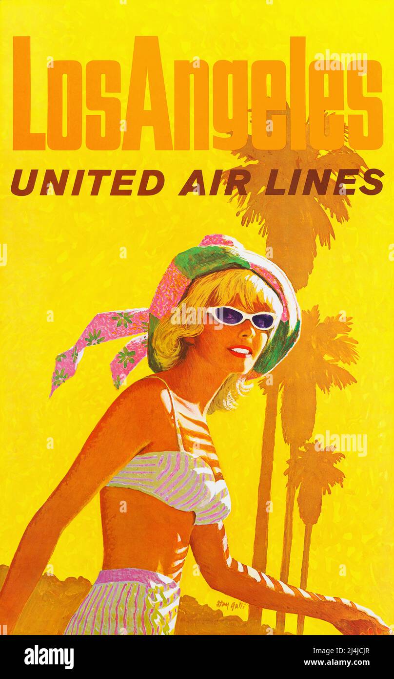 Poster di viaggio Vintage anni '60 - Los Angeles - United Air Lines - Stan Galli Foto Stock