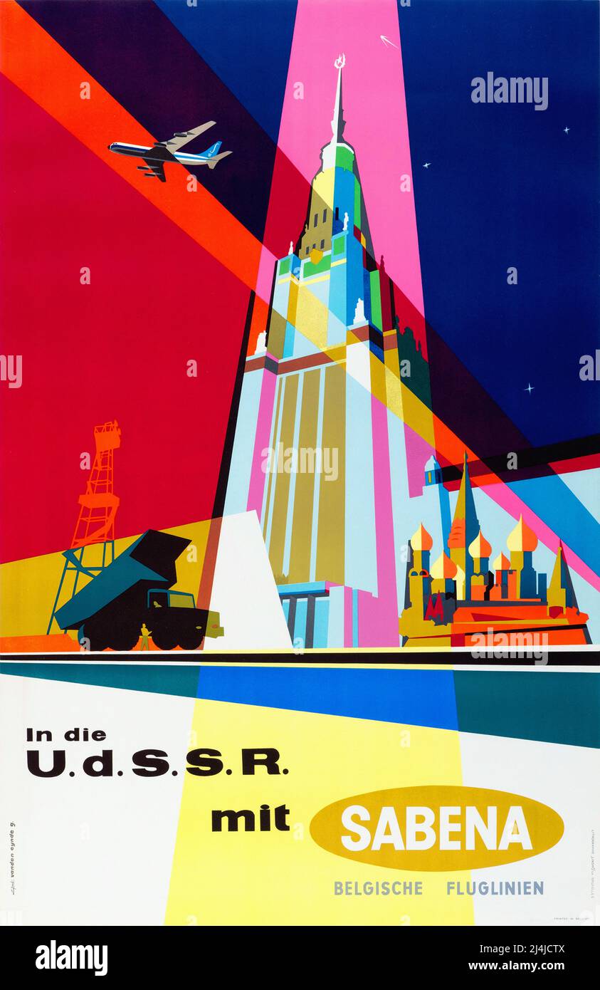 Vintage SABENA Airline Travel poster - URSS - by Gaston Vanden Eynde Foto Stock
