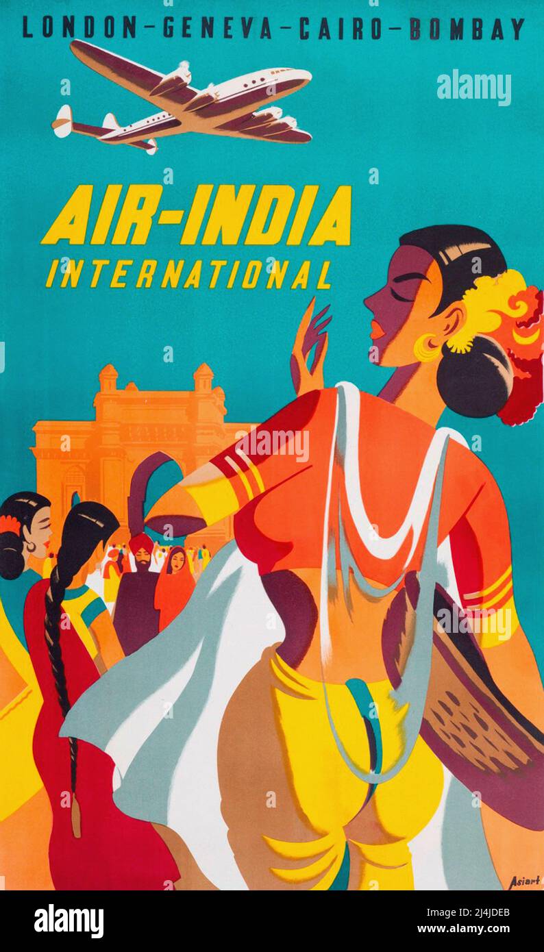 Poster di viaggio Air India International vintage India Foto Stock